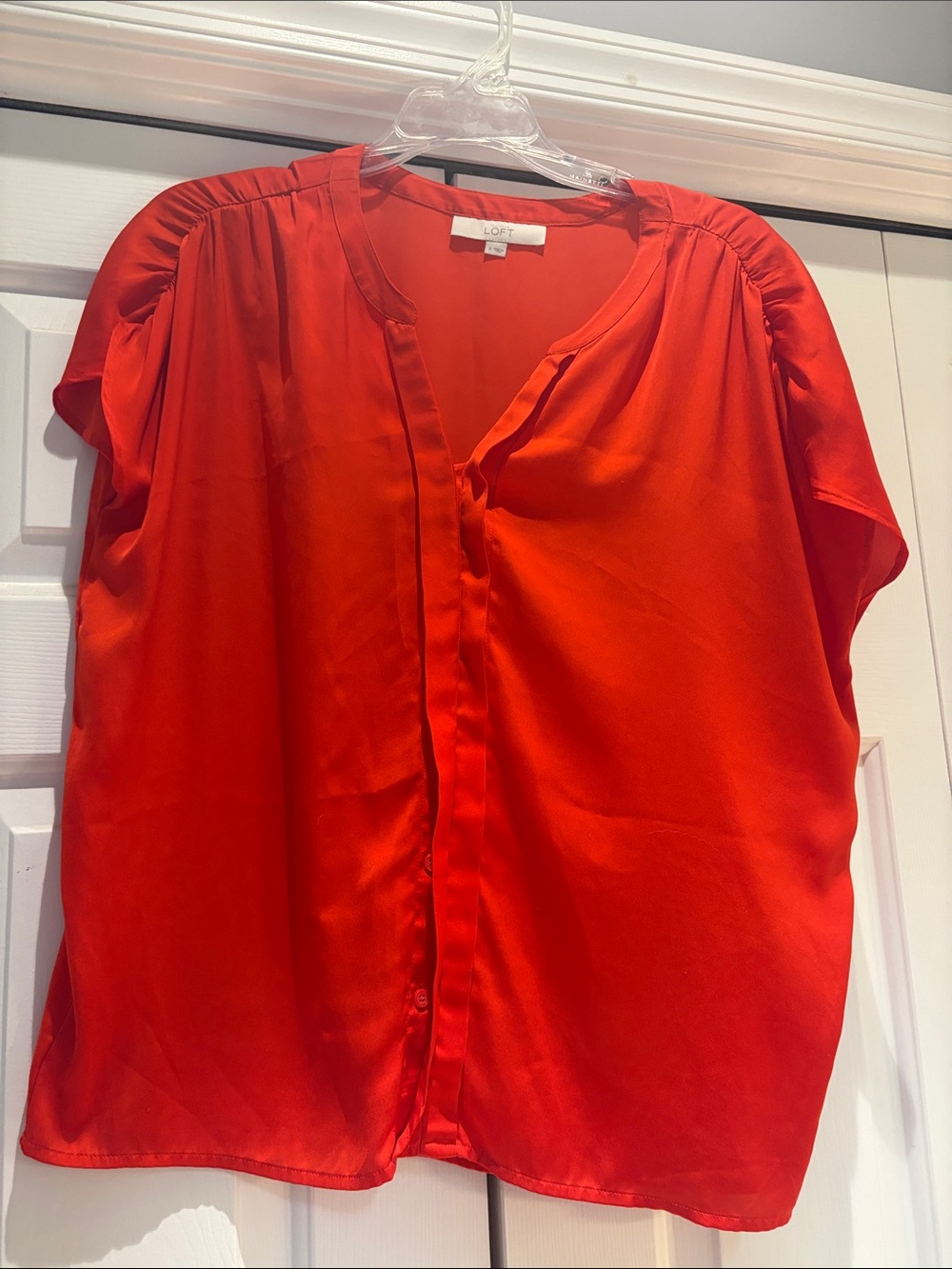 LOFT Bright Red Short-Sleeve Button-Front Blouse